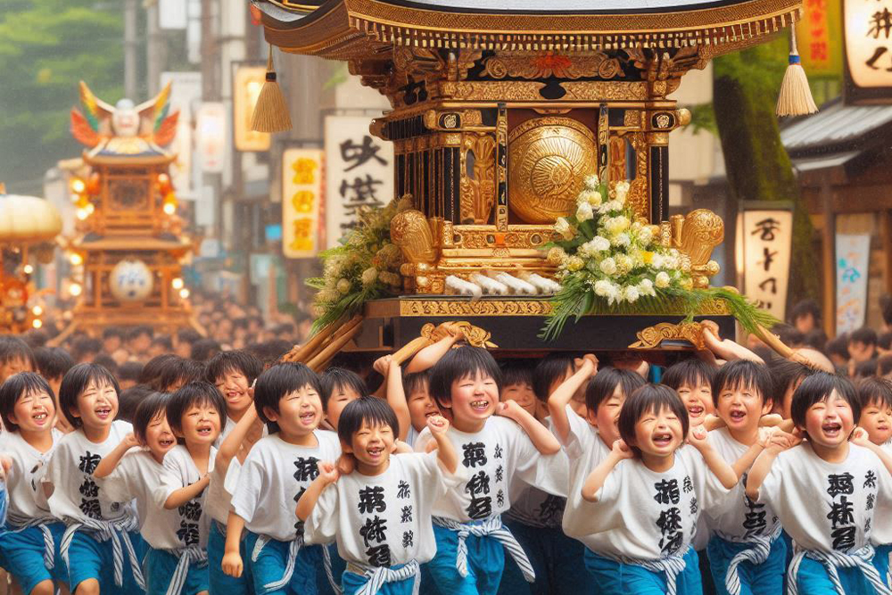 子供神輿で大盛り上がり！